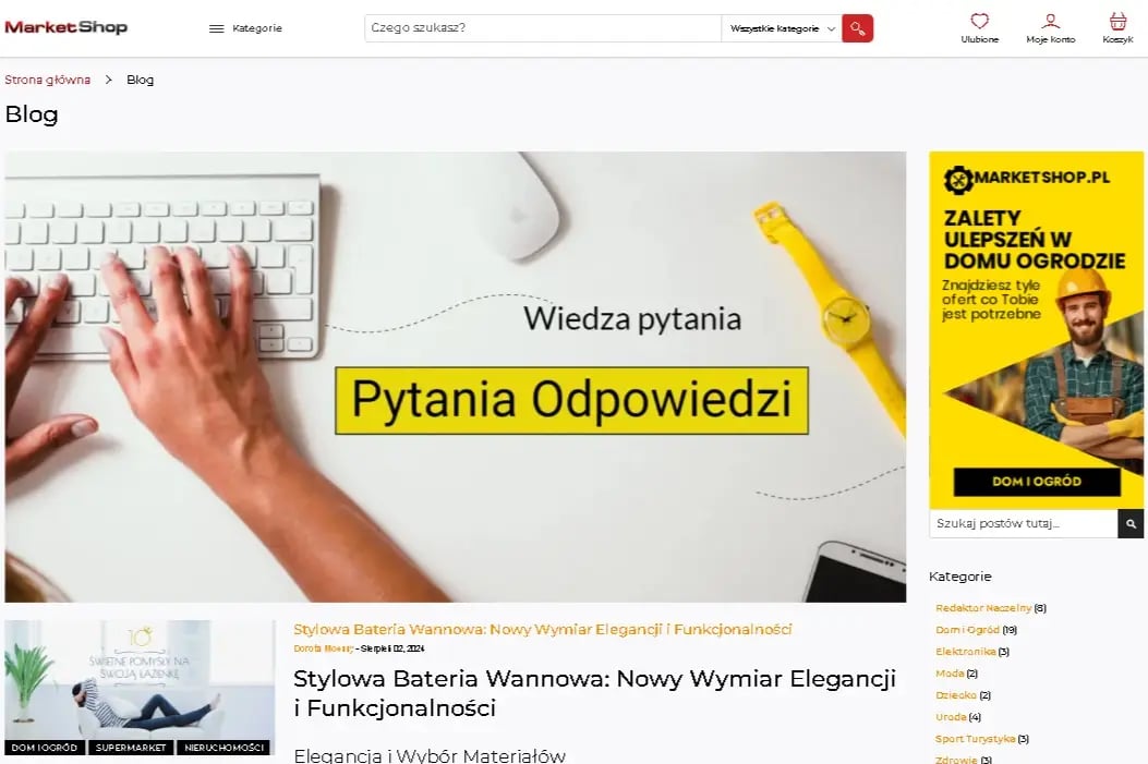 Presentation of the blog page of the MarketShop.pl platform