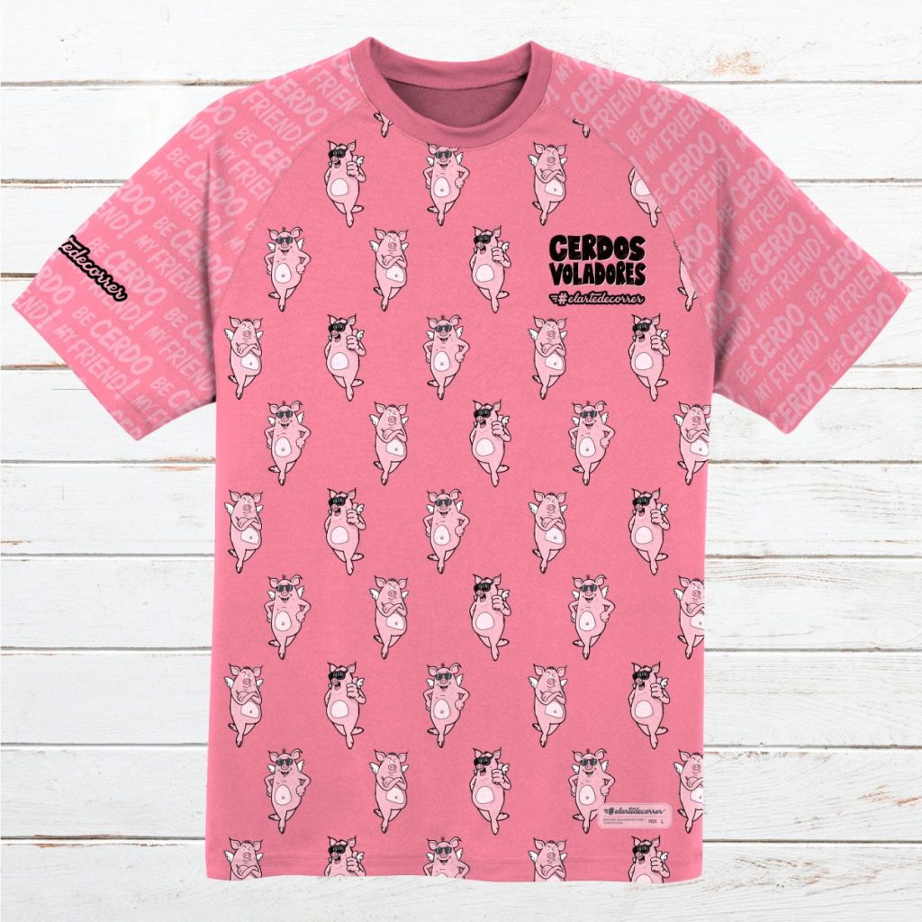 Camiseta técnica cerdos voladores de elartedecorrer frontal