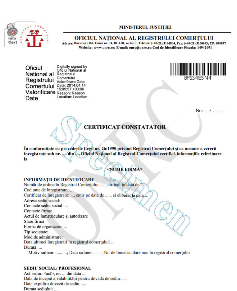 Specimen Certificat Constatator detaliat