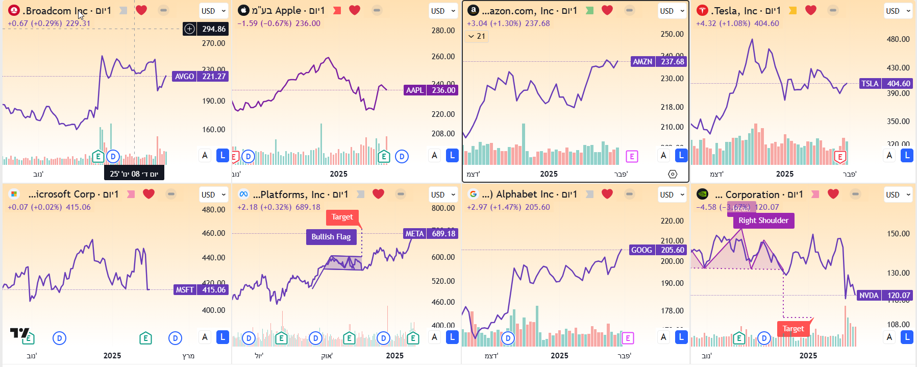 מניות Broadcom Apple ,Tesla , Microsoft , Meta, Amazon.com , Alphabet ,Nvidia מניות BATMMAAN