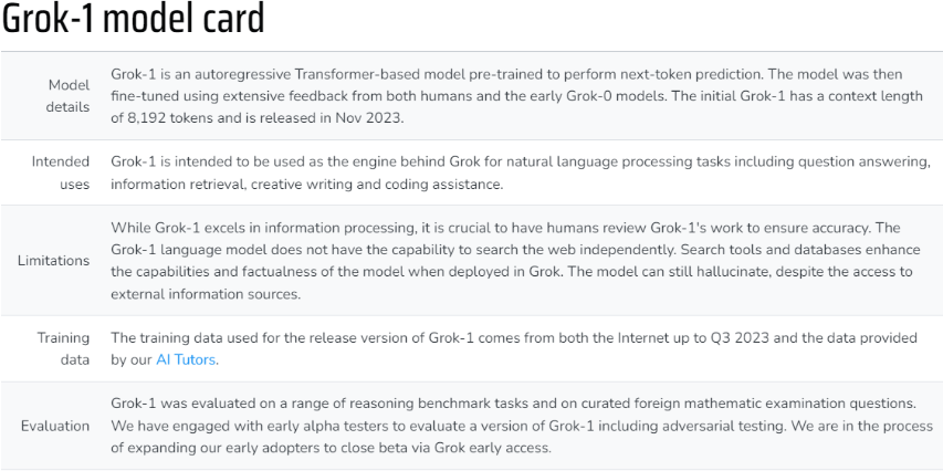 כרטיס דגם Grok. מקור: xAI כרטיס דגם Grok. מקור: xAI