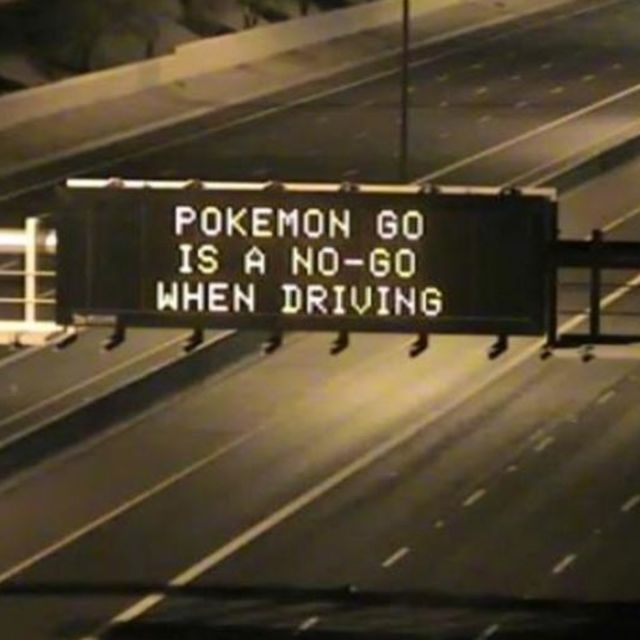 ADOT freeway sign that says, "Pokemon go is a no-go when driving."
