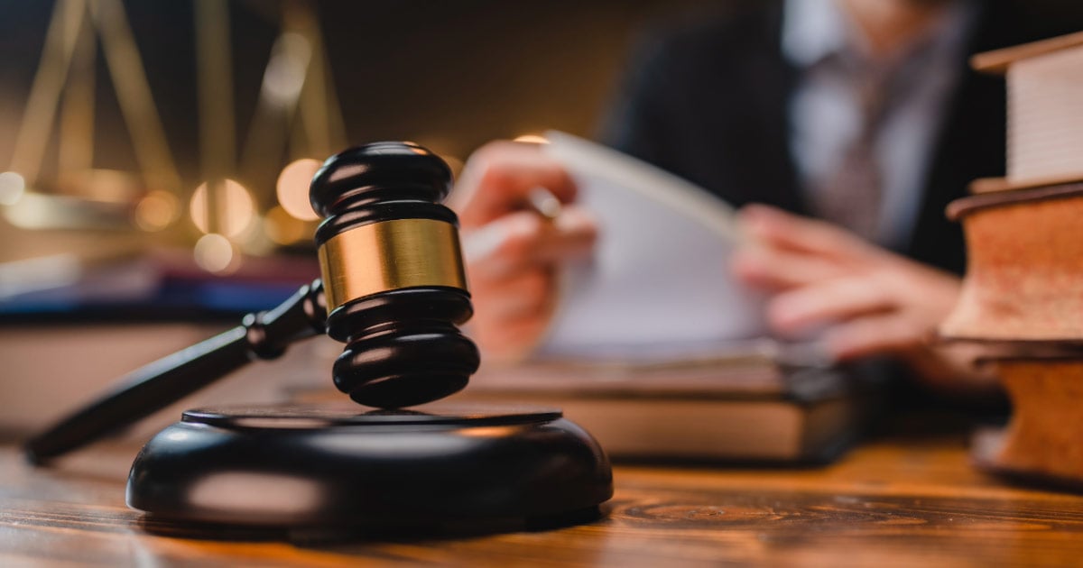 Gavel sitting on a judge's desk during ruling