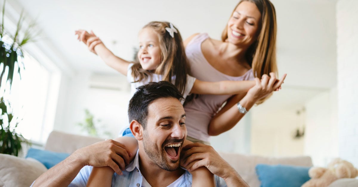 Man with his wife and stepdaughter
