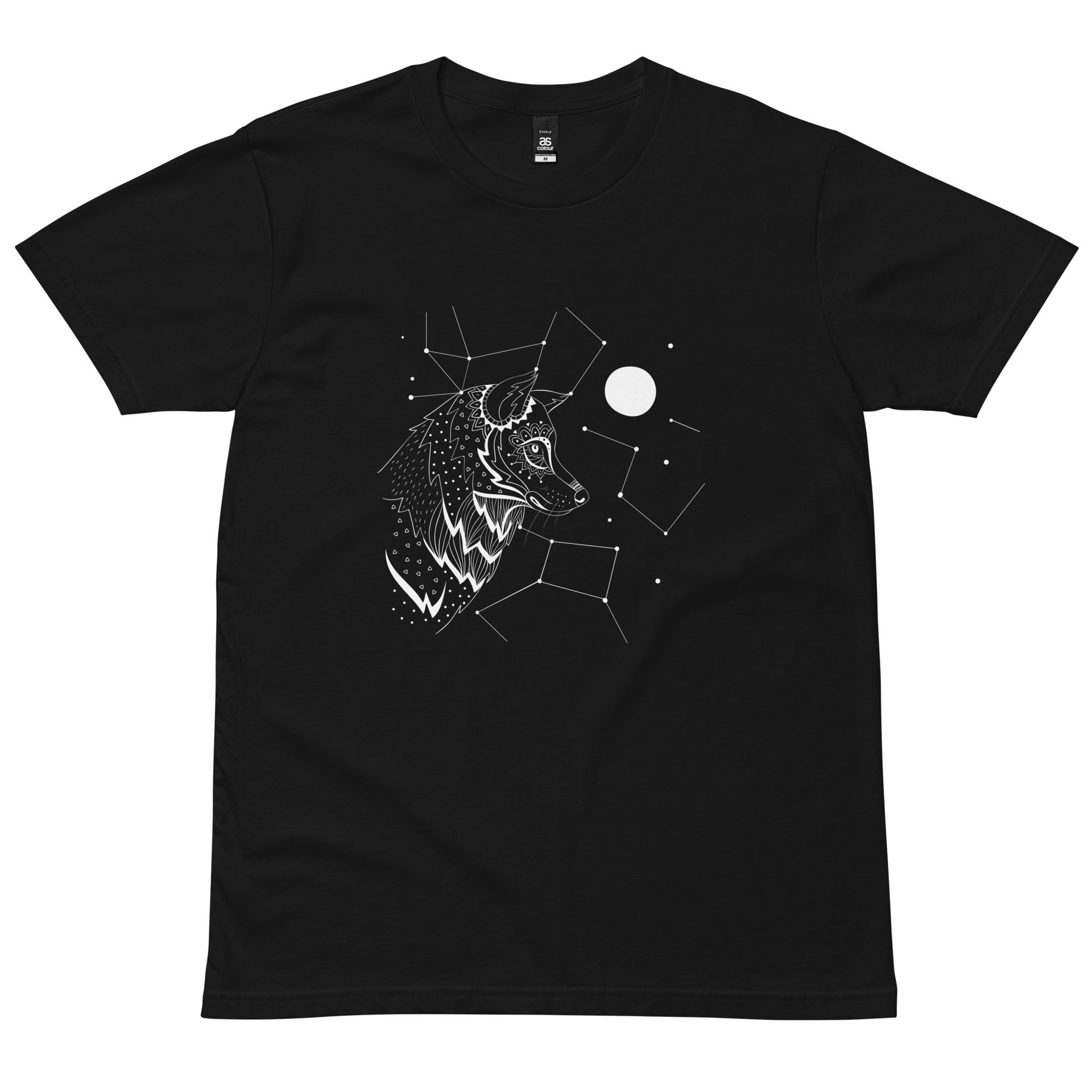 Wolf and star sign black tee for men - Image 2