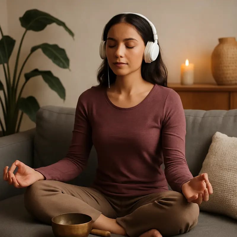 Unwind with Sound: The Ultimate List of Meditation Music for Relaxation Seekers 1 A serene sunset with visual sound waves representing meditation music.