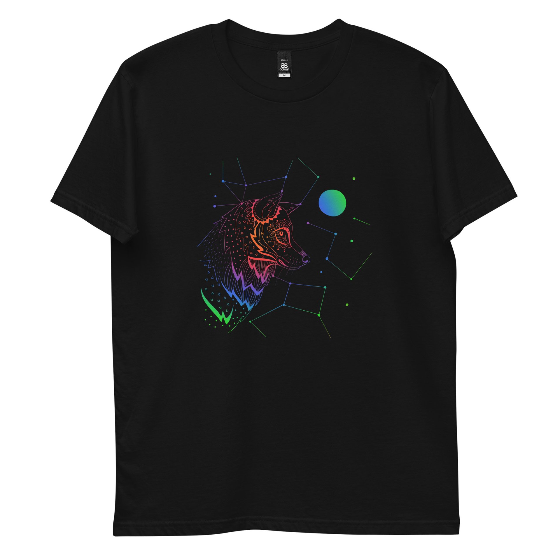 Colorful wolf and stars outline design tshirt - Image 2