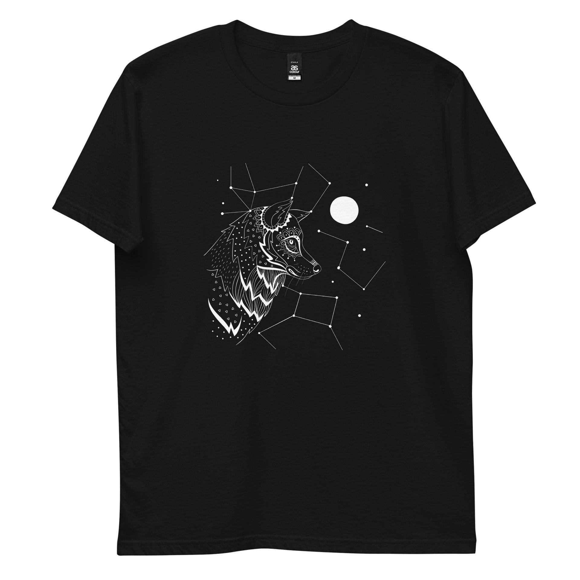 Wolf and star sign black tee for men