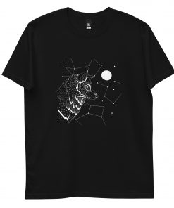 Wolf and star sign black tee for men