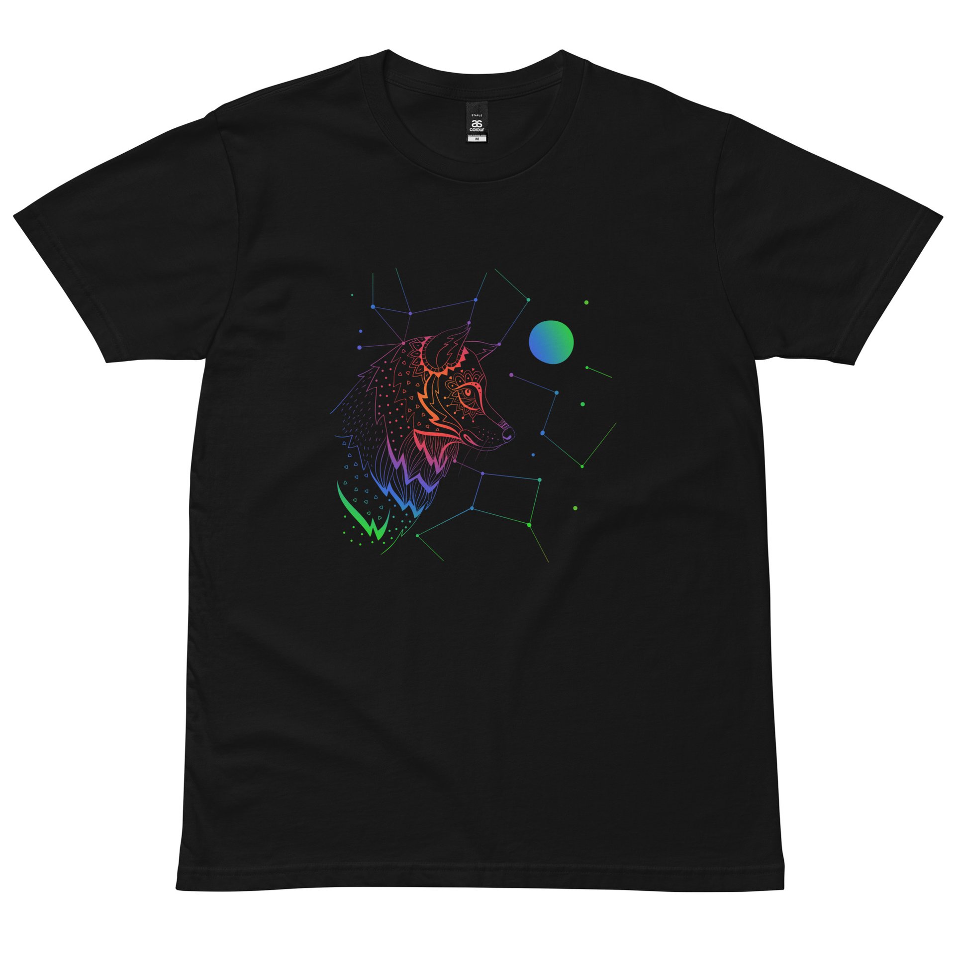 Colorful wolf and stars outline design tshirt