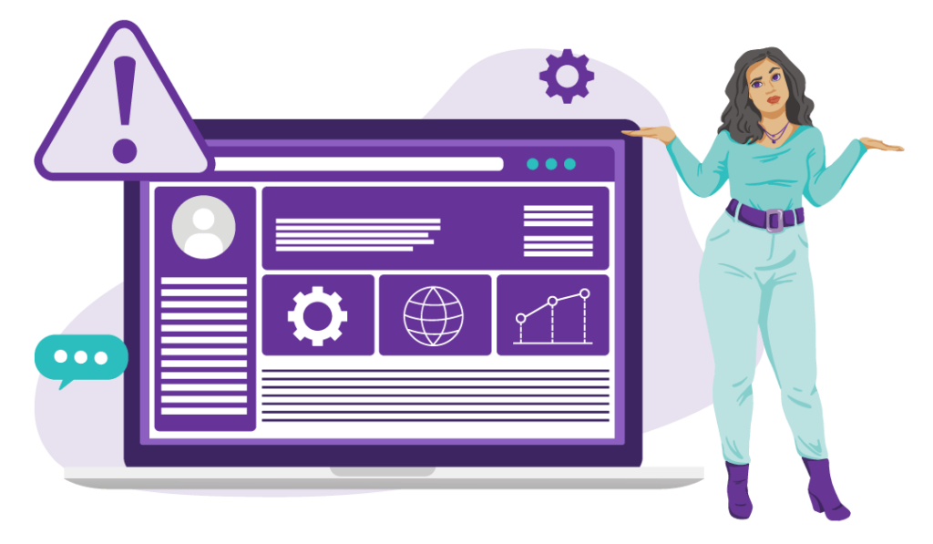 How to Change Your Site Title in WordPress 7 Woman warning people to proceed with caution when changing a site title in WordPress.