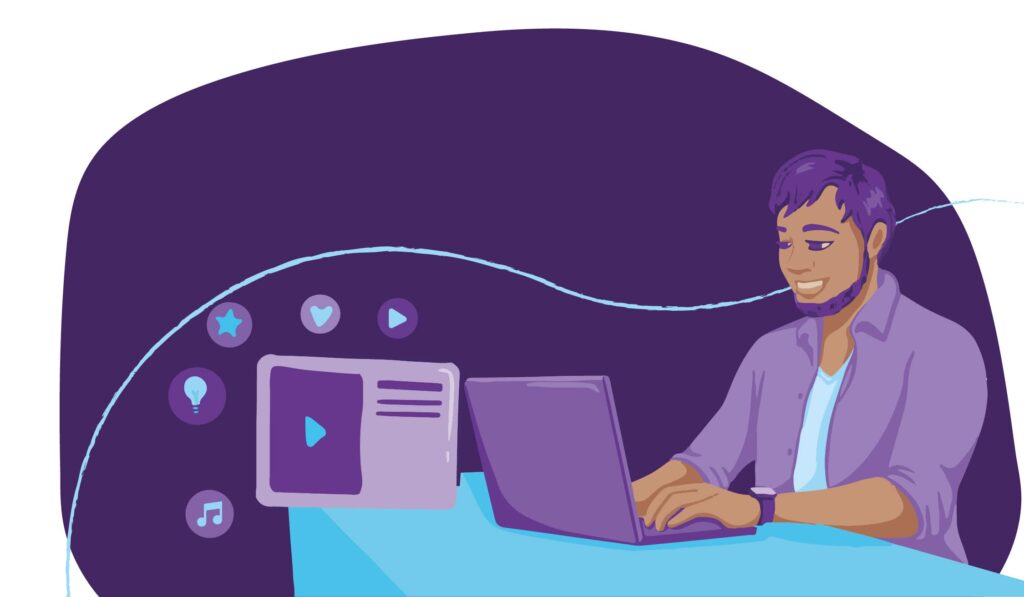 What is Copy? Content vs. Copy 2 A man creating some content using a laptop. An example of a piece of content shows that it can consist of video, audio, text, and more.