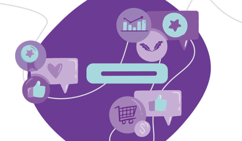 SEO Keyword Best Practices for Today’s Small Businesses 3 A bunch of different kind of reactions together with a graph and a cart icon.