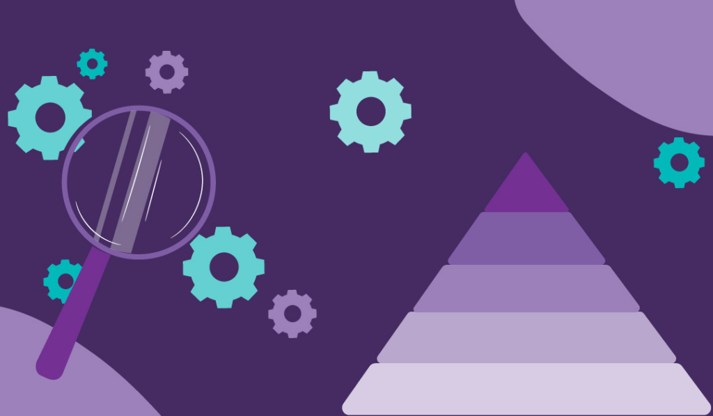 Wade’s Hierarchy of SEO Techniques (SEO Strategy) 2 A pyramid with cogs and a magnifying glass around it.
