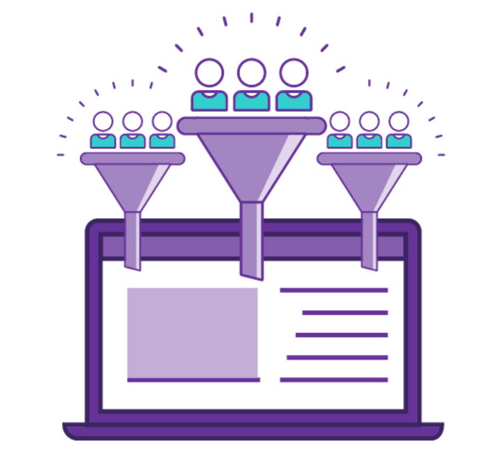 How to Convert Blog Traffic to Sales 6 Icons of people going through multiple funnels that lead to the same content.