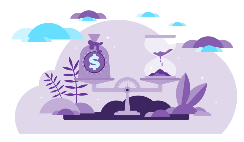 How to Convert Blog Traffic to Sales 5 Scale weighing money and an hourglass.