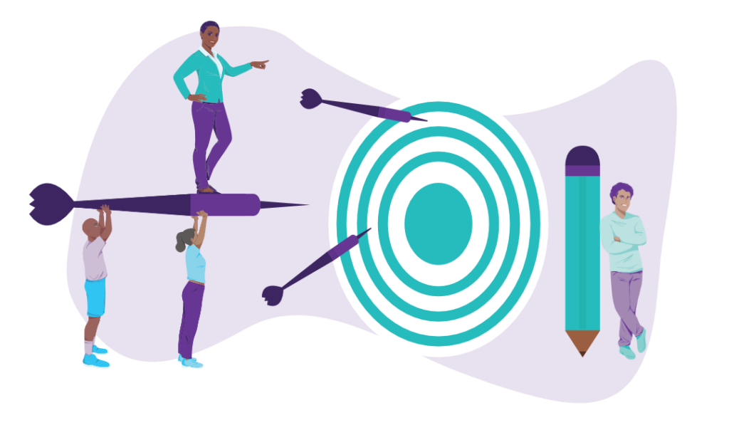 How to measure content marketing success 2 people throwing content marketing darts at a target