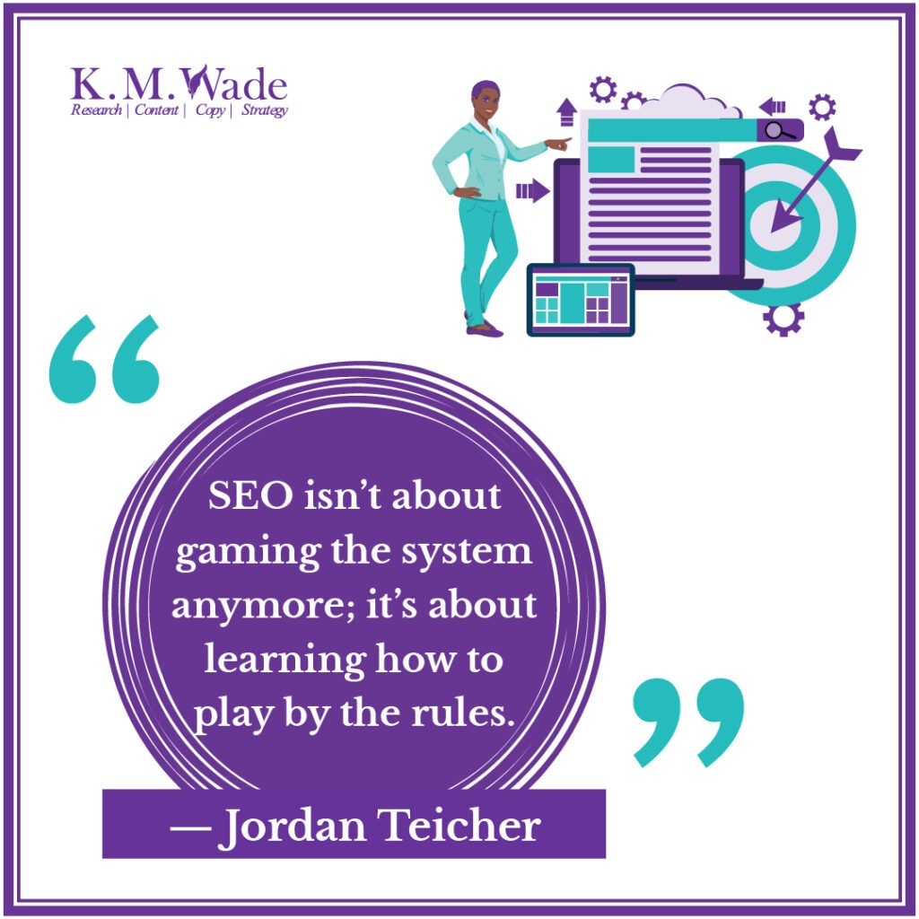 Inspiring and insightful marketing quotes to elevate your SEO strategy 3 A minimalist design with Jill Whalen's quote emphasising sustainable SEO practices that remain effective over time.