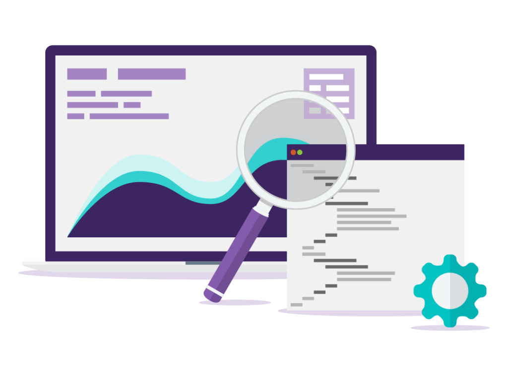 How Google’s BERT Update Affects Small Businesses 5 An illustration of a laptop with a popup code snippet and a magnifying glass over the top