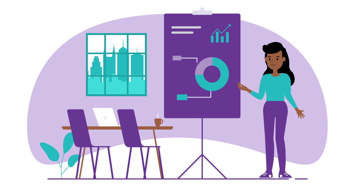 The 7 Types of Blog Posts for Better ROI 7 Woman presenting an infographic.