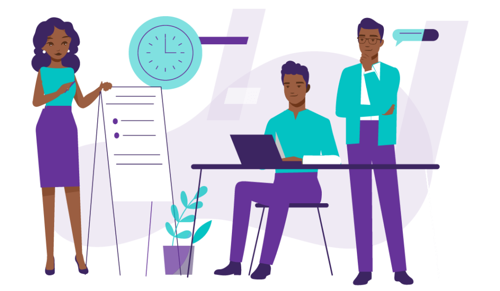 How to Promote Your Blog on Social Media 3 People discussing how often to promote their blog on social media.