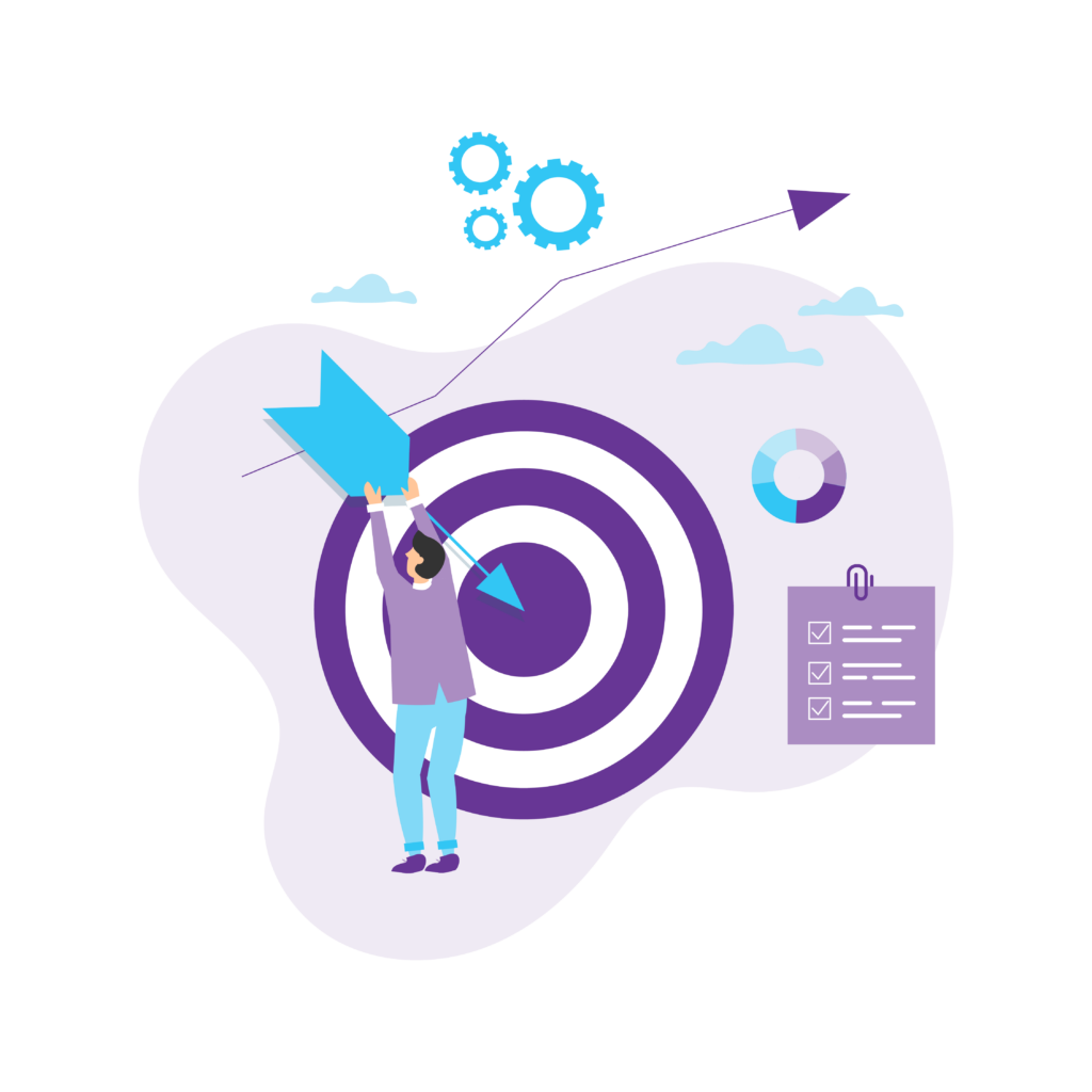 Content Strategy Success Guide 8 Man putting an arrow in the centre of a target.