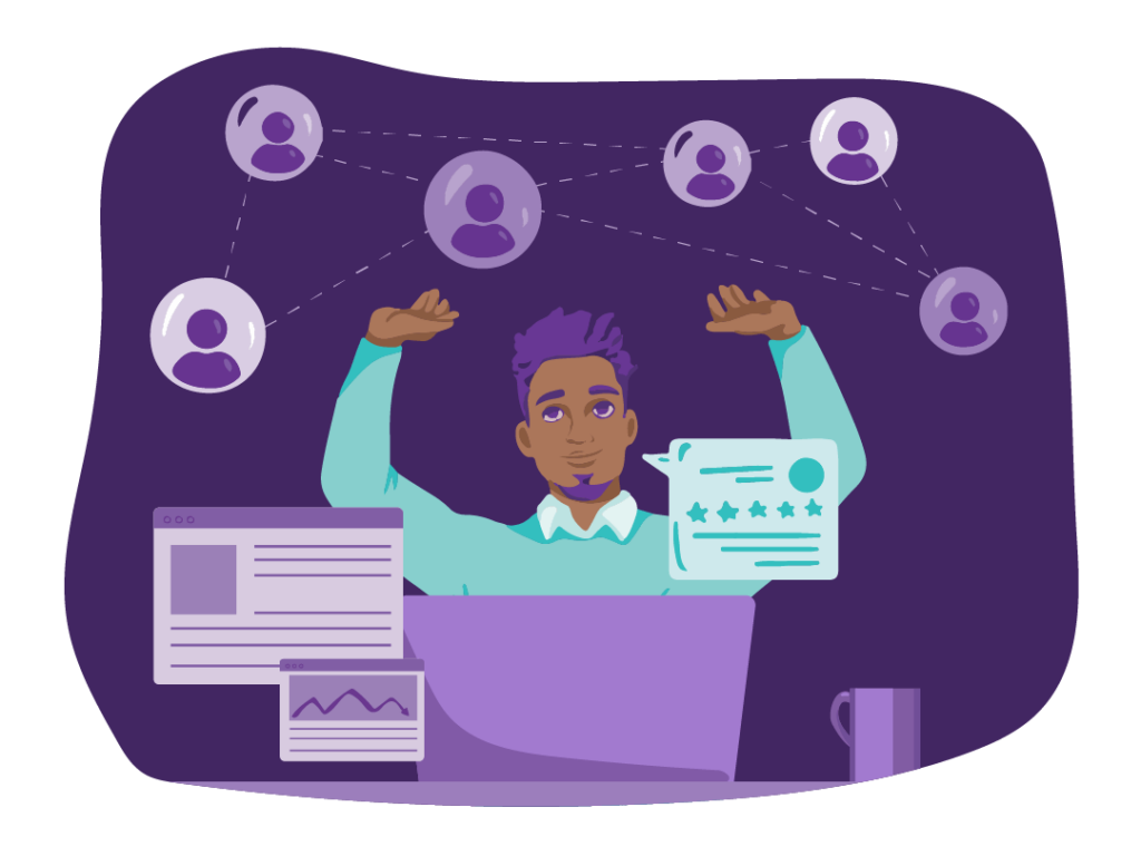 Top 13 Marketing Strategies and Marketing Approaches 9 A man with images of the people in his network floating above his head.