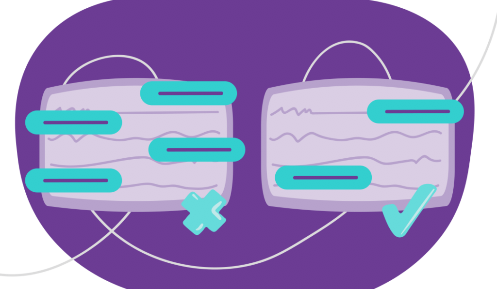 SEO Keyword Best Practices for Today’s Small Businesses 9 Two content mockups are shown. One has 4 keywords with a cross. The other has 2 keywords with a tick.