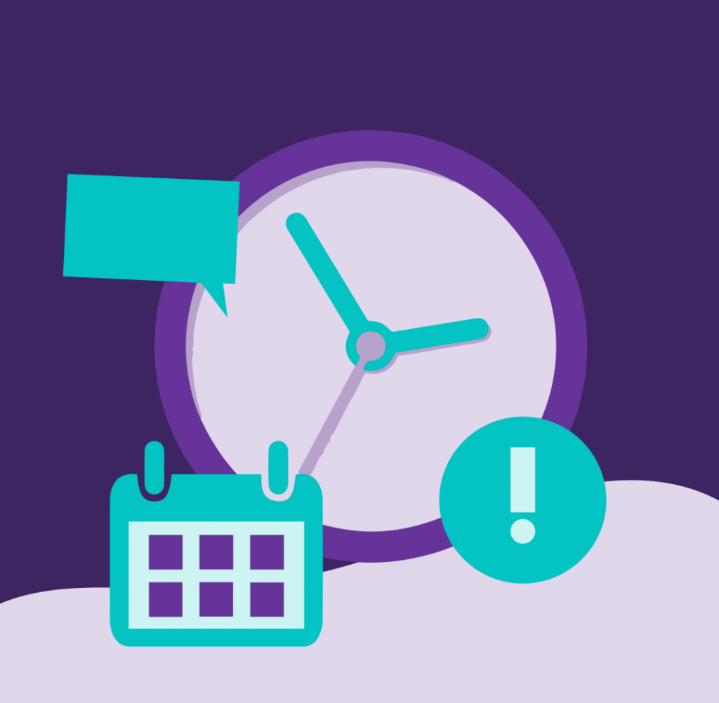 Why You Need an Integrated Content Strategy 7 Clock and Calendar and an exclamation mark (for a reminder).