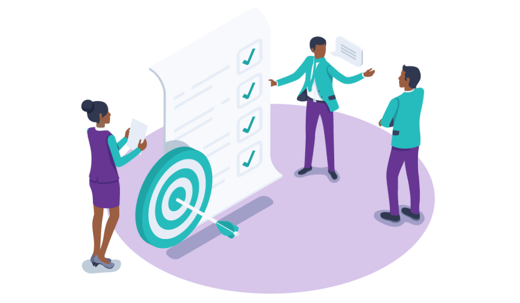 What are SMART Goals? Definition + Tips 7 A man explaining to his colleagues how important it is to have an achievable target and overall SMART goals.