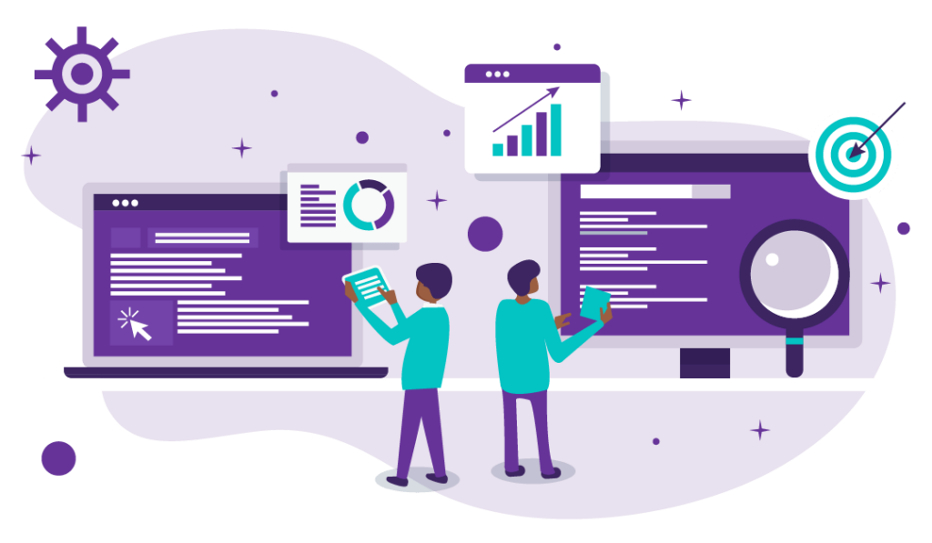 Google Algorithm Update May 2020 4 Two individuals setting up content for better search ranking.