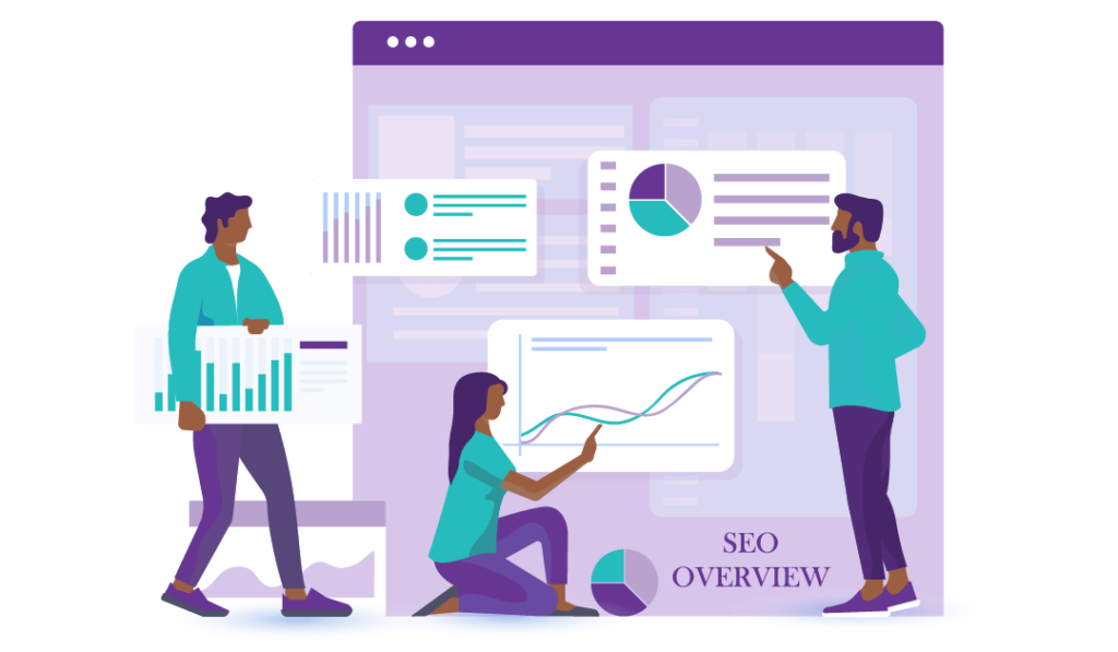 How SEO Works to Drive Traffic and Profits 1 Three people showing graph results. The text in the image says ‘SEO overview’.