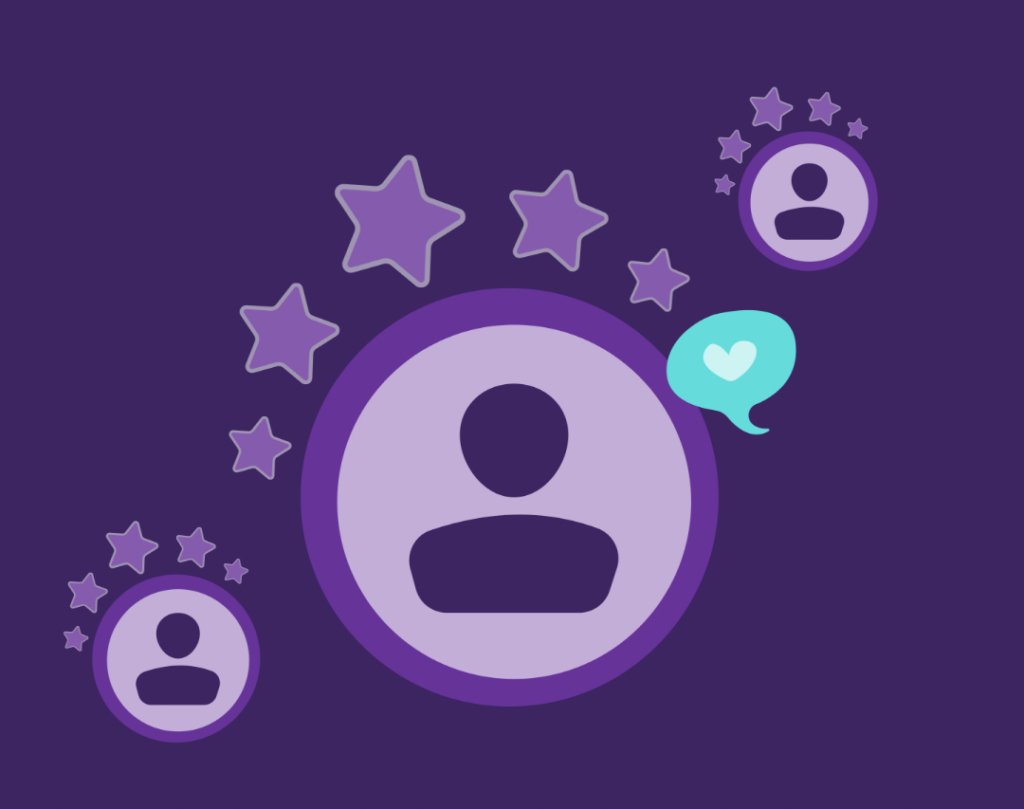 How Does Content Marketing Work? 7 Icon of people with five stars rating.