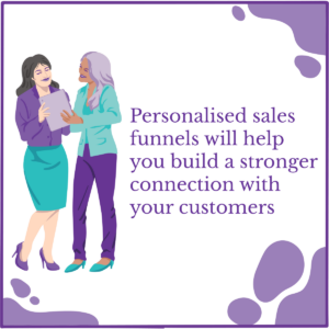 The Power of Personalization: Sales Funnels that Connect 1 A business owner talks to her customer. The image features this text: Personalised sales funnels will help you build a stronger connection with your customers.
