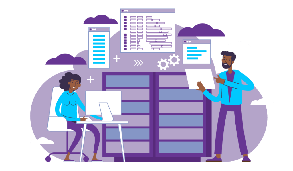How to Use Content Marketing in your Business 2 An illustration of two individuals creating a piece of content by applying the content marketing frame work.