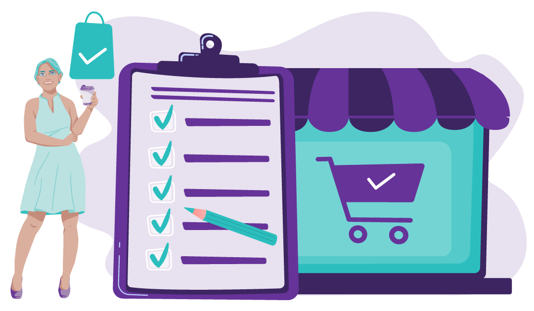 Top Content Types for Every Small Business Sales Funnel 4 Woman with a checklist of what she looks for in a product before purchasing.