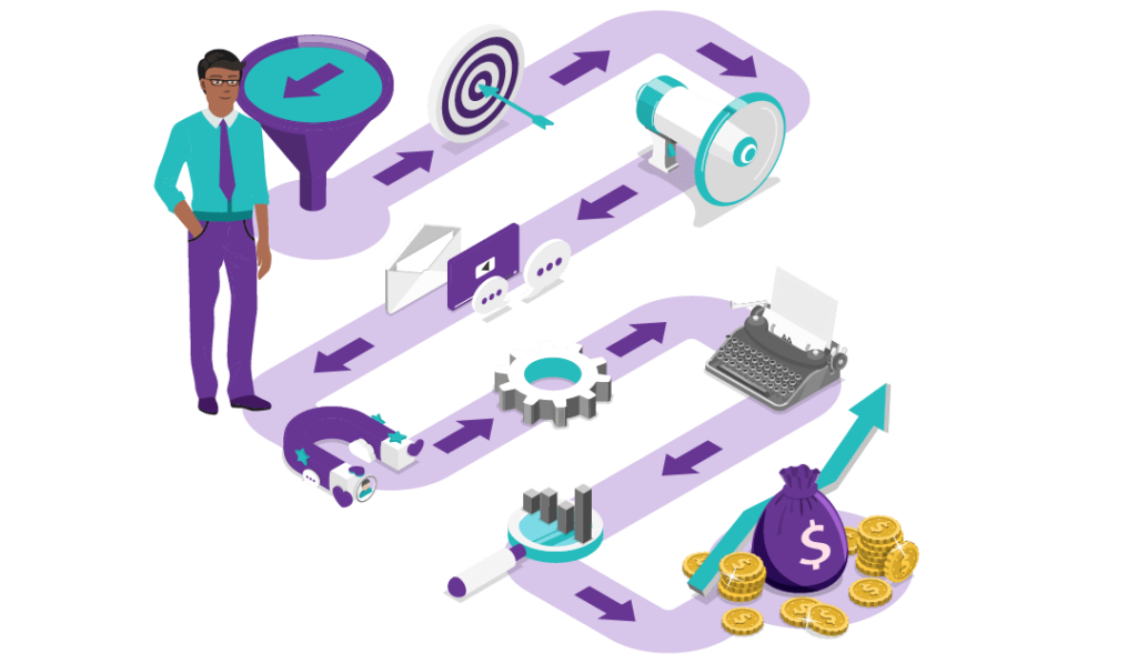 4 Ways to Increase Your Sales Conversion Rate 1 Man inside a roadmap to money and business growth.