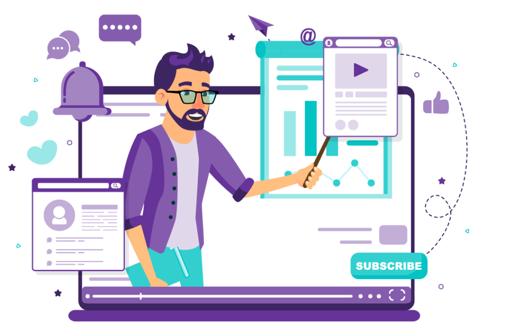 6 Steps to Content Marketing Success 3 an excited man, enthusiastically explaining something with text and video content