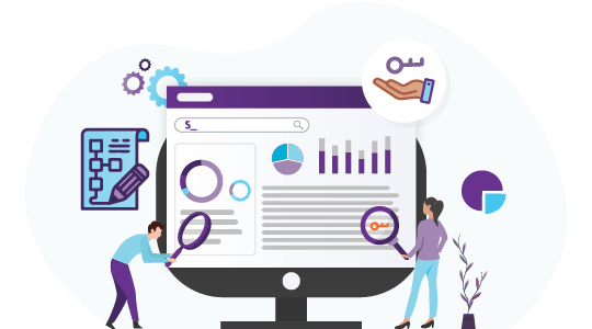 Keyword Cannibalisation: How to Identify & Quash It 5 Two individuals with magnifying glasses searching for the right keywords.