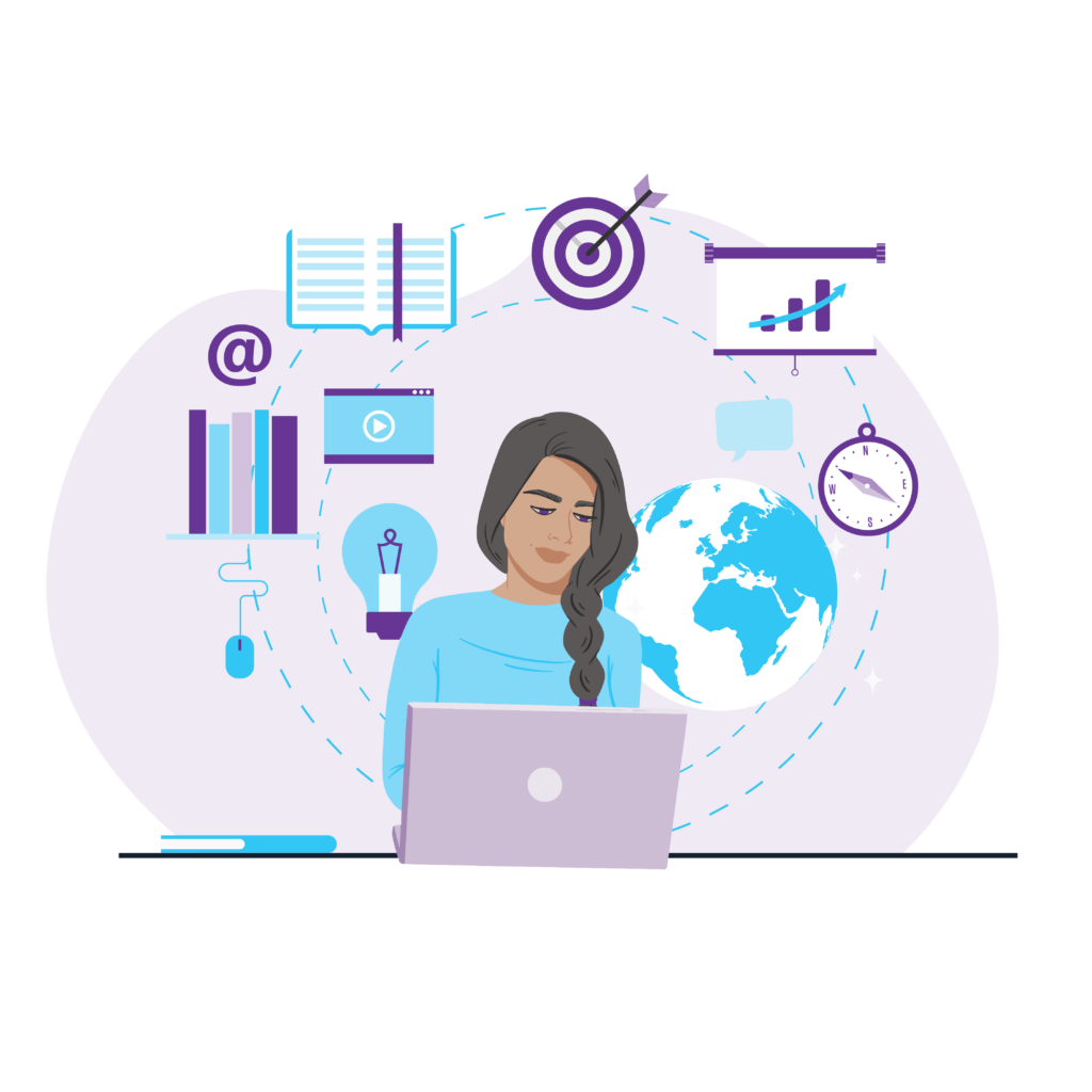 Content Strategy Success Guide 17 Woman looking at her laptop for updates, ideas and fresh content.