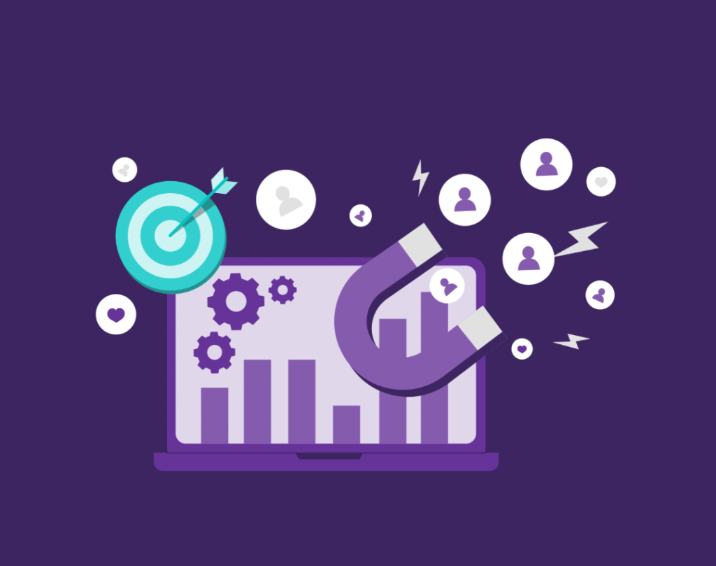 How Does Content Marketing Work? 8 It shows a magnet and icons of people getting drawn to each other.