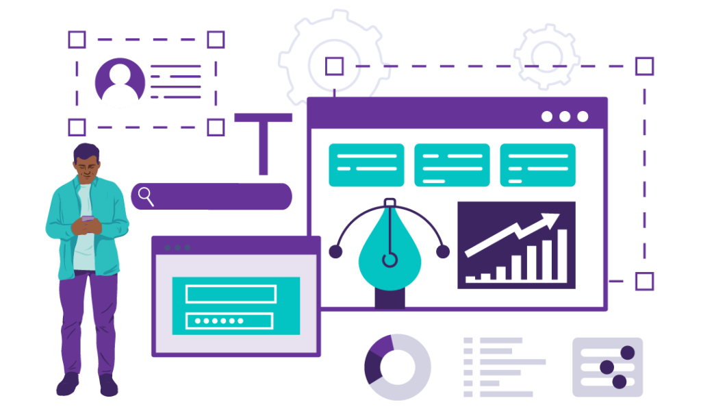 Google SEO Title and Title Tag Update 10 Man using best practices for writing title tags to improve his website’s search performance as illustrated by an upward trending graph.