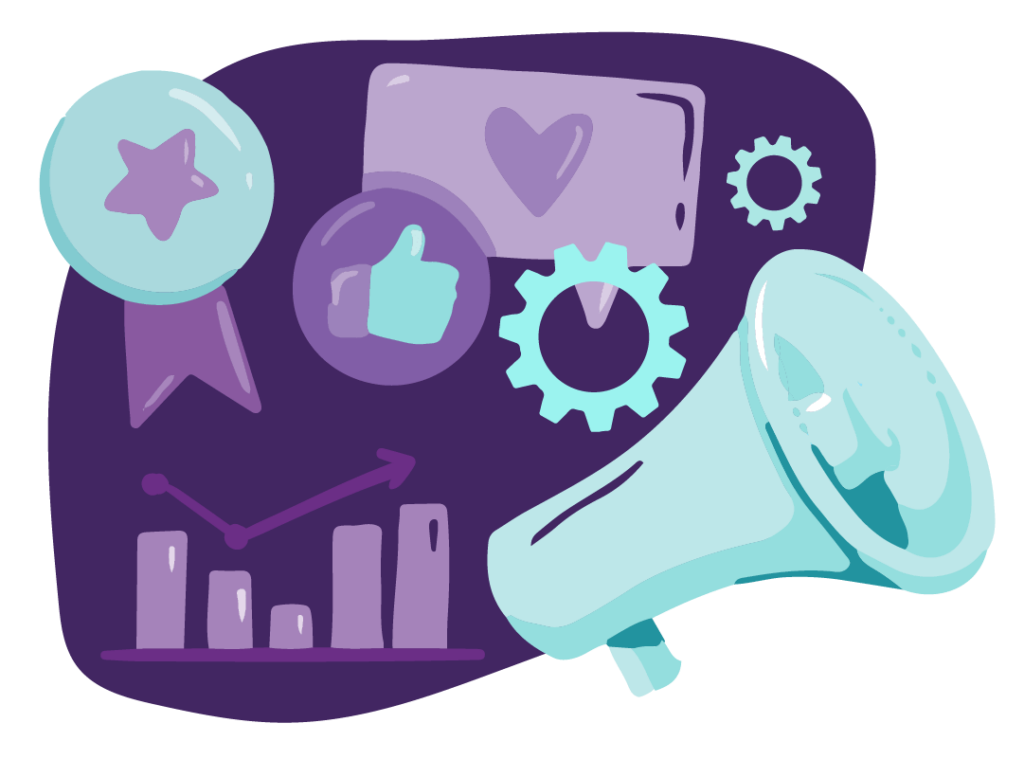 Top 13 Marketing Strategies and Marketing Approaches 7 Icons of likes, heart and megaphone that means shout out.