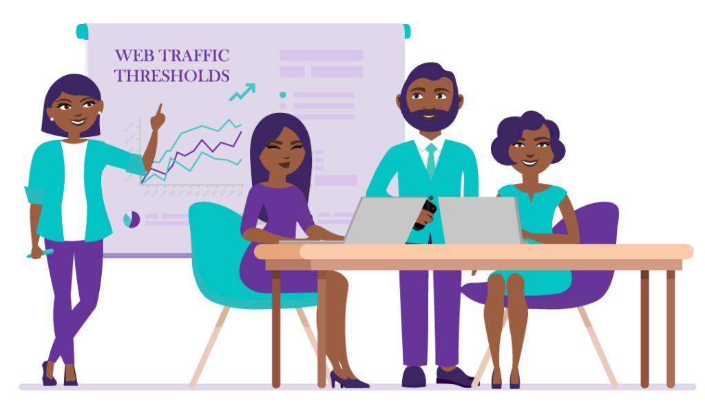 What is Low Website Traffic and Why is it a Problem? 4 A group of people discussing the web traffic thresholds they'll use when measuring website traffic on their site.