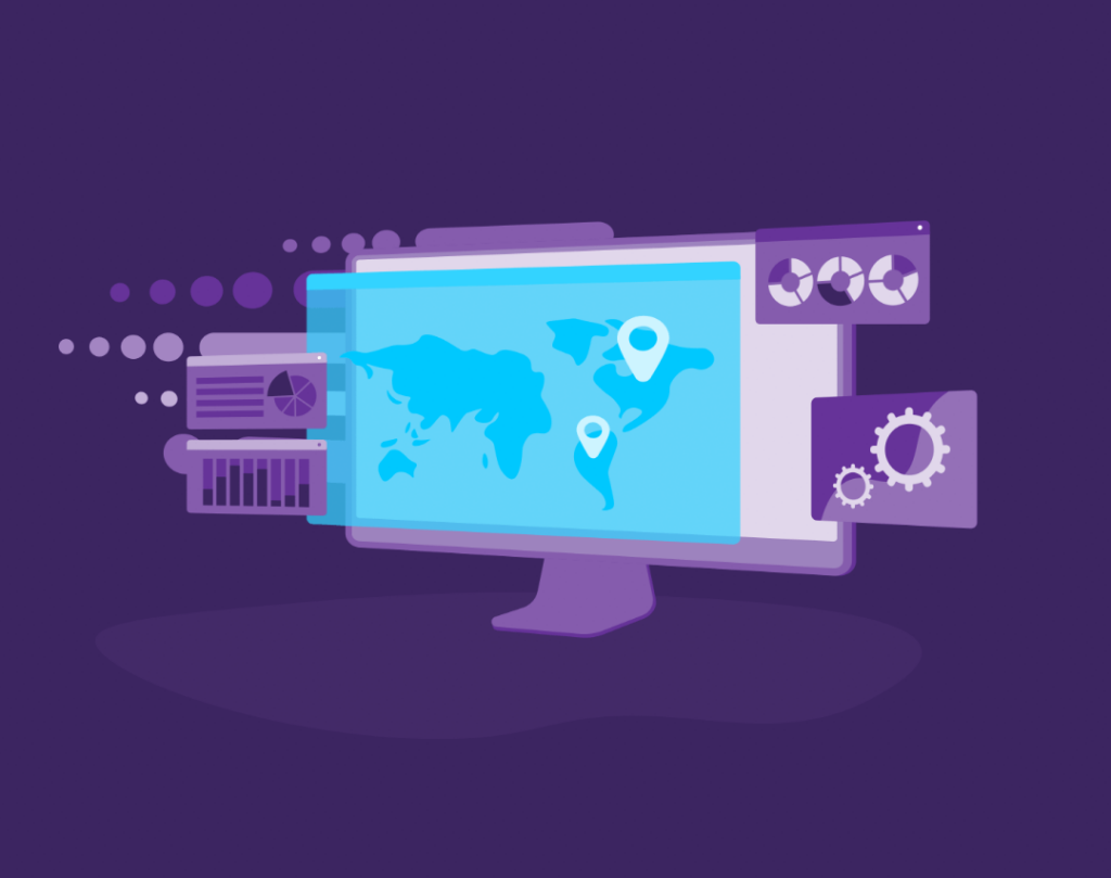 How Does Content Marketing Work? 3 Monitor showing map with pin locations.