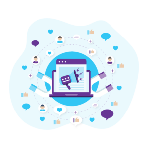 Small Business Marketing Ideas That Actually Work Today 3 A laptop with magnets behind it and a megaphone on the screen that signifies establishing a social media presence people will be drawn to.