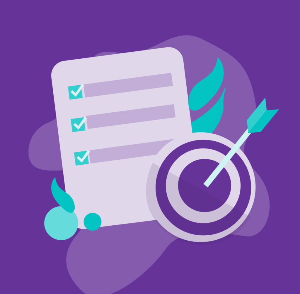 Why You Need an Integrated Content Strategy 1 A checklist and a bullseye target representing that an integrated content strategy helps with setting goals.