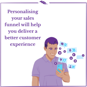 The Power of Personalization: Sales Funnels that Connect 2 A person is glad to see the positive reactions and feedback from his customers thanks to him having provided a great customer experience. The image features this text: Personalising your sales funnel will help you deliver a better customer experience.
