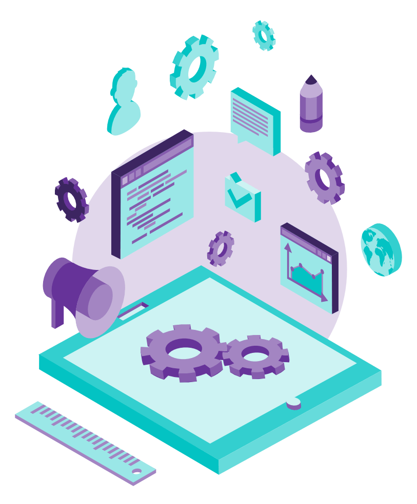 Wade’s Hierarchy of SEO Techniques (SEO Strategy) 14 Icons of cogs, megaphone, globe, ruler and graphs that represent search engine optimisation.