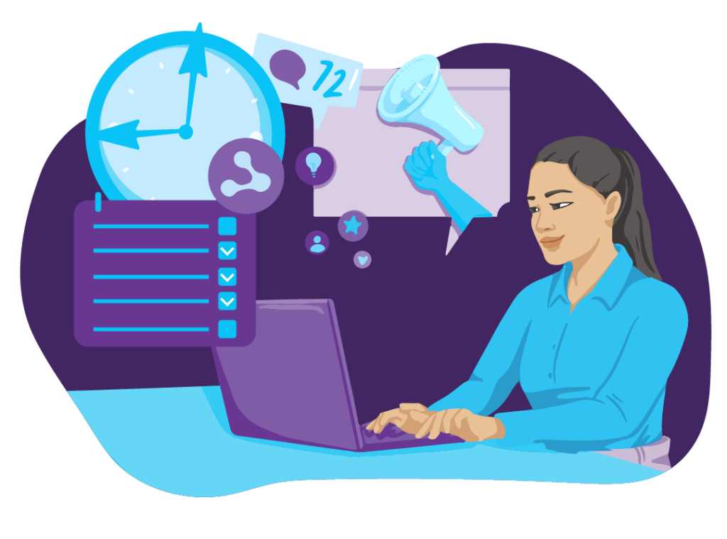 When to Post on Social Media 1 A person works on a computer to schedule social media posts